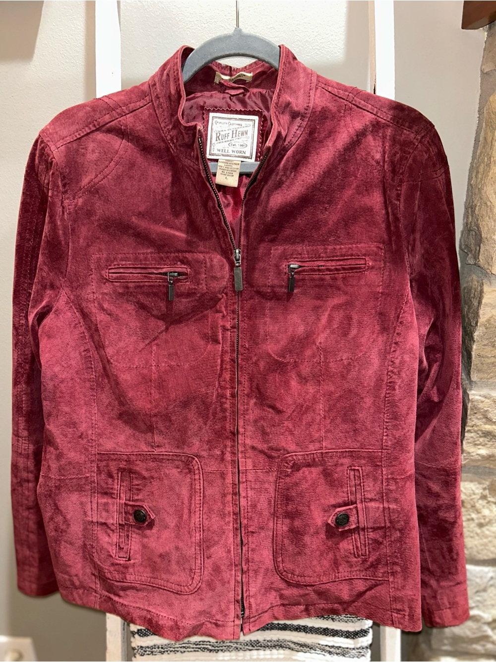 Vintage Ruff Hewn Women's Burgundy Wine Red Zip-Front Suede Jacket